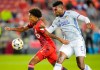 Toronto FC's Jahkeele Marshall-Rutty battles with FC Cincinnati's Gustavo Vallecilla, right, during second half MLS soccer action in Toronto, Wednesday, Sept. 29, 2021. Toronto FC looks to extend its unbeaten run in all competitions to five games and enter the international break on a positive note as it hosts Chicago Fire FC on Sunday.  THE CANADIAN PRESS/Mark Blinch