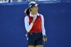 Celine Boutier, of France, waves to fans after sinking her putt on the 18th green during the second round of the LPGA Arkansas Championship golf tournament, Saturday, Sept. 25, 2021, in Rogers, Ark. (AP Photo/Michael Woods)