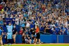 Toronto Blue Jays centre fielder George Springer (4) salutes the crowd after MLB baseball action against the Baltimore Orioles in Toronto, Sunday, Oct. 3, 2021. A storybook ending to a most unusual regular season was within reach for the Toronto Blue Jays, who used a September surge to make things very interesting down the stretch. THE CANADIAN PRESS/Frank Gunn