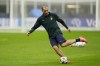 Italy's Giorgio Chiellini attends a training session ahead of Wednesday's UEFA Nations League semifinal soccer match between Italy and Spain, at the Milan San Siro stadium, Italy, Tuesday, Oct. 5, 2021. (AP Photo/Antonio Calanni)