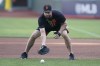 San Francisco Giants' Brandon Belt fields ground balls during a baseball practice in San Francisco, Tuesday, Oct. 5, 2021. (AP Photo/Jeff Chiu)