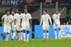 France's Kylian Mbappe, right, celebrates after scoring during the UEFA Nations League final soccer match between France and Spain at the San Siro stadium, in Milan, Italy, Sunday, Oct. 10, 2021. (AP Photo/Luca Bruno)