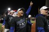 Los Angeles Dodgers manager Dave Roberts celebrates after the Dodgers defeated the San Francisco Giants in Game 5 of a baseball National League Division Series Thursday, Oct. 14, 2021, in San Francisco. (AP Photo/Jed Jacobsohn)