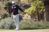 Seonghyeon Kim reacts after missing a putt on the 14th green during the second round of the CJ Cup golf tournament at Summit Club in Las Vegas, Friday, Oct. 15, 2021. (Erik Verduzco/Las Vegas Review-Journal via AP)