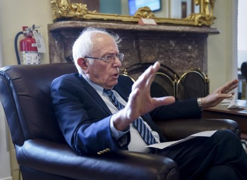 Senate Budget Committee Chairman Bernie Sanders, I-Vt., takes questions from reporters about the politics surrounding the debt limit vote this week, and about the way forward on on President Joe Biden's domestic agenda, at the Capitol in Washington, Friday, Oct. 8, 2021. (AP Photo/J. Scott Applewhite)