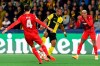 Villareal's Pau Torres, left, and Young Boys' Meschack Elia in action during the Champions League group F soccer match between Young Boys and Villarreal, at the Bern Wankdorf stadium, Switzerland, Wednesday, Oct. 20, 2021. (Anthony Anex/Keystone via AP)