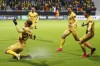Bodo Glimt's Erik Botheim, left, celebrates with teammates after scoring during the Europa conference league soccer match between Bodo Glimt and Roma at Aspmyra stadium in Bodo, Norway, Thursday, Oct. 21, 2021. (Mats Torbergsen/NTB Scanpix via AP)
