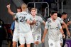 CF Montreal's Rudy Camacho, far left, celebrates his goal against Orlando City with teammates including KiKi Struna (24) and Djordje Mihailovic (8) during the second half of an MLS soccer match, Wednesday, Oct. 20, 2021, in Orlando, Fla. THE CANADIAN PRESS/AP/John Raoux