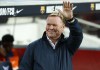 Barcelona's head coach Ronald Koeman before the Spanish La Liga soccer match between FC Barcelona and Valencia at the Camp Nou stadium in Barcelona, Spain, Sunday, Oct. 17, 2021. (AP Photo/Joan Monfort)