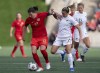 Canada’s Christine Sinclair battles with New Zealand’s Ria Percival during first half action a Celebration Tour, in Ottawa, Saturday, Oct. 23, 2021. THE CANADIAN PRESS/Adrian Wyld