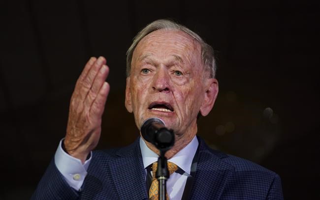 Former prime minister Jean Chrétien introduces Liberal leader Justin Trudeau at a campaign rally in Brampton, Ont., on Tuesday, Sept. 14, 2021. Chrétien said he was not aware of the atrocities that took place in residential schools across the country when he was in power.THE CANADIAN PRESS/Sean Kilpatrick