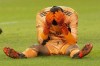 CF Montreal keeper James Pantemis reacts after allowing a last minute goal during second half MLS action in Toronto on Saturday, October 23, 2021. THE CANADIAN PRESS/Chris Young