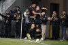 Los Angeles FC's Brian Rodriguez, right, celebrates his goal with Marco Farfan during the first half of an MLS soccer match against the Seattle Sounders Tuesday, Oct. 26, 2021, in Los Angeles. (AP Photo/Marcio Jose Sanchez)