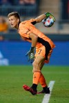CF Montreal goalkeeper Sebastian Breza throws the ball back into play during the second half of the team's MLS soccer match against the Philadelphia Union, Saturday, Aug. 21, 2021, in Chester, Pa. (AP Photo/Chris Szagola)