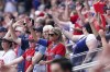 Atlanta Braves fan gesture during the first inning of Game 4 of a baseball National League Division Series between the Atlanta Braves and the Milwaukee Brewers, Tuesday, Oct. 12, 2021, in Atlanta. (AP Photo/John Bazemore)