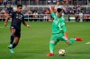 Toronto FC goalkeeper Quentin Westberg, right, is pressured by FC Cincinnati forward Brenner during the first half of an MLS soccer match in Cincinnati, Saturday, Sept. 11, 2021. Toronto is expected to dig deep into its roster as it rests players for Wednesday's Canadian Championship semifinal against Pacific FC.&nbsp;THE CANADIAN PRESS/AP-Jeff Dean