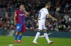 Barcelona's Sergio Aguero reacts after missing a chance during the La Liga soccer match between Barcelona and Alaves at the Camp Nou stadium in Barcelona, Spain Saturday, Oct. 30, 2021. (AP Photo/Joan Monfort)