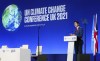 Prime Minister Justin Trudeau delivers a short speech at at the 26th meeting of the Council of Parties to the UN climate convention, known as COP26, in Glasgow, Scotland, on Monday, Nov. 1, 2021. THE CANADIAN PRESS/Sean Kilpatrick