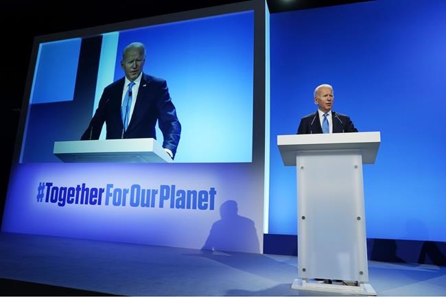 President Joe Biden speaks during an event about the
