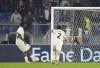 AC Milan's Franck Kessie, left, scores his side's second goal during their Series A soccer match between Roma and AC Milan at Rome's Olympic stadium, Sunday, Oct. 31, 2021. (AP Photo/Gregorio Borgia)