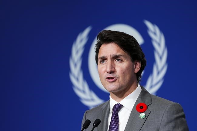 Prime Minister Justin Trudeau holds a press conference at COP26 in Glasgow, Scotland on Tuesday, Nov. 2, 2021. THE CANADIAN PRESS/Sean Kilpatrick