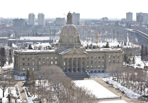 The view of the Alberta Legislature Building from the premier's apartment is seen in Edmonton on March 28, 2014. THE CANADIAN PRESS/Jason Franson