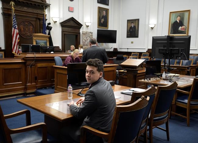 Kyle Rittenhouse waits for his legal team before the trail trial at the Kenosha County Courthouse in Kenosha, Wis., on Thursday, Nov. 4, 2021. Rittenhouse is accused of killing two people and wounding a third during a protest over police brutality in Kenosha, last year. (Sean Krajacic/The Kenosha News via AP, Pool)