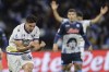 Verona's Giovanni Simeone celebrates after scoring his side's first goal during the Italian Serie A soccer match between Napoli and Verona at the Diego Armando Maradona stadium in Naples, Italy, Sunday, Nov. 7, 2021. (Alessandro Garofalo/LaPresse via AP)