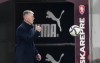FILE - Czech Republic's coach Jaroslav Silhavy during the World Cup 2022 group E qualifying soccer match between Czech Republic and Wales, at the Sinobo stadium in Prague, Czech Republic, Friday, Oct. 8, 2021. On Monday, Nov. 8, the team said that the Czech Republic's coach has been tested positive for the coronavirus and will miss the team's next week final World Cup qualifier. (AP Photo/Petr David Jose, File)