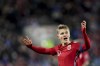 Norway's Martin Odegaard reacts, during the World Cup 2022 qualifying soccer match between Norway and Latvia at Ullevaal Stadium, in Oslo, Norway, Saturday Nov. 13, 2021. (Terje Pedersen/NTB via AP)
