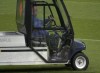 In this grab taken from video on Monday, Nov. 15, 2021, Netherlands' manager Louis van Gaal is transported in a golf cart, during his team's training session ahead of their World Cup qualification Group G soccer match against Norway, in Zeist, Netherlands. The Netherlands has an unexpected injury to contend with ahead of the team’s crucial World Cup qualifying match against Norway. Coach Louis van Gaal hurt his hip in a fall and had to be driven to training in a golf cart. (SNTV via AP)