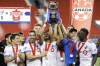 Montreal Impact players raise the Voyageurs Cup after defeating Toronto FC in the second leg of Canadian Champion soccer action in Toronto on September 25, 2019. THE CANADIAN PRESS/Cole Burston
