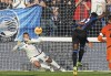 Atalanta's Duvan Zapata scores his side's second goal during the Italian Serie A soccer match between Atalanta and Spezia, in Bergamo, Italy, Saturday, Nov. 20, 2021.(Spada/LaPresse via AP)