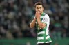 Sporting's Pedro Goncalves reacts after a missed shot at goal during a Champions League Group C soccer match between Sporting CP and Borussia Dortmund at the Alvalade stadium in Lisbon, Portugal, Wednesday, Nov. 24, 2021. (AP Photo/Armando Franca)