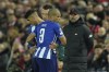 Porto's Pepe, foreground, is substituted by Porto's Fabio Cardoso during the Champions League group B soccer match between Liverpool and FC Porto at Anfield stadium in Liverpool, Wednesday, Nov. 24, 2021. (AP Photo/Jon Super)