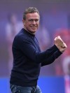 FILE - Leipzig's head coach Ralf Rangnick celebrates during the German Bundesliga soccer match between RB Leipzig and SC Freiburg in Leipzig, Germany, on April 27, 2019. Manchester United is in talks with Ralf Rangnick about becoming interim manager, a person with knowledge of the situation said Thursday, Nov. 25, 2021. No final agreement has been reached yet but talks are ongoing with the former Leipzig coach who is head of sports and development at Lokomotiv Moscow, the person told The Associated Press on condition of anonymity to discuss ongoing talks.(AP Photo/Jens Meyer)