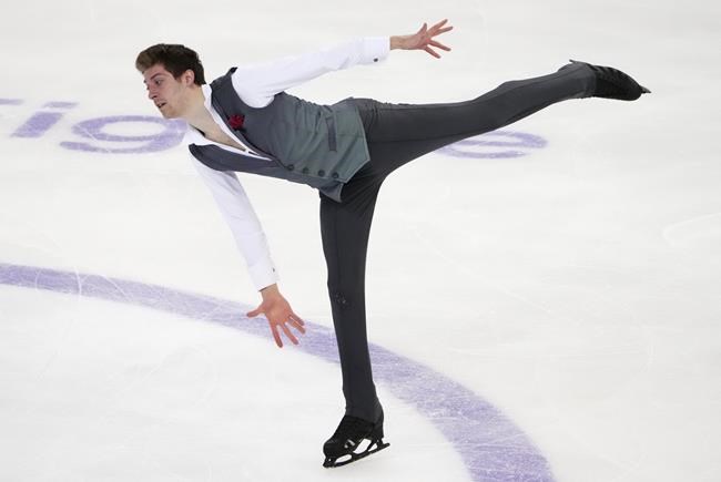 Georgia's Morisi Kvitelashvili performs in the men free skating program during the ISU Grand Prix of Figure Skating Rostelecom Cup in Sochi, Russia, Saturday, Nov. 27, 2021. (AP Photo/Alexander Zemlianichenko)
