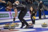 Team Einarson skip Kerri Einarson instructs her team against Team Scheidegger during the Women's first tiebreaker of the 2021 Canadian Olympic curling trials in Saskatoon, Sask., Saturday, Nov. 27, 2021.&nbsp;Einarson stayed alive at the Canadian Olympic curling trials on Saturday with an 8-6 win over Casey Scheidegger in a tiebreaker. THE CANADIAN PRESS/Liam Richards
