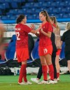 Canada's Christine Sinclair is substituted for Jordyn Huitema, right, during the women's soccer gold medal game against Sweden at the Tokyo Olympics in Yokohama, Japan on Friday, Aug. 6, 2021. A spirited comeback attempt fell just short as the Canadian women's soccer team saw its five-game winning streak ended with a 2-1 loss to Mexico on Saturday. THE CANADIAN PRESS/Adrian Wyld