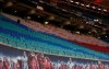 A view of an empty stadium, during the German Bundesliga soccer match between RB Leipzig and Bayer Leverkusen, at the Red Bull Arena in Leipzig, Germany, Sunday, Nov. 28, 2021. (Jan Woitas/dpa via AP)
