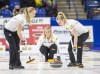Team Jones skip, Jennifer Jones delivering rock against Team Fleury during woman's final of the 2021 Canadian Olympic curling trials in Saskatoon, Sunday, November 28, 2021. THE CANADIAN PRESS/Rick Elvin
