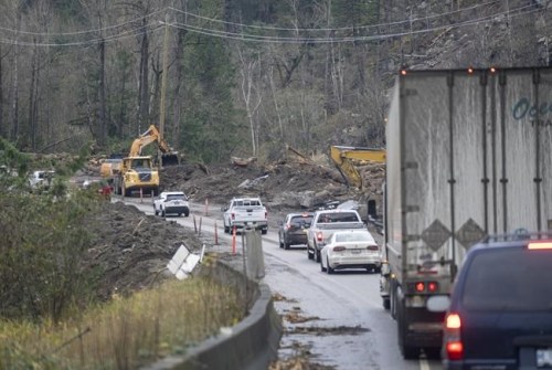 Debris is seen at the highway 7 mudslide west of Agassiz, B.C., Saturday, Nov. 20, 2021. THE CANADIAN PRESS/Jonathan Hayward
