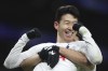 Tottenham's Son Heung-min celebrates after scoring his side's second goal during the English Premier League soccer match between Tottenham Hotspur and Brentford at Tottenham Hotspur Stadium in London, England, Thursday, Dec. 2, 2021. (AP Photo/Ian Walton)