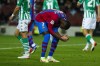 Barcelona's Ousmane Dembele gestures during the Spanish La Liga soccer match between Barcelona and Real Betis at the Camp Nou stadium, in Barcelona, Spain, Saturday, Dec. 4, 2021. (AP Photo/Joan Monfort)