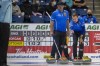 Team Bottcher skip Brendan Bottcher, right, instructs third Darren Moulding as they take on team Horgan during Draw 4 of the 2021 Canadian Olympic curling trials in Saskatoon, Sask., Sunday, Nov. 21, 2021. THE CANADIAN PRESS/Liam Richards