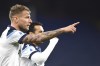 Lazio's Ciro Immobile celebrates after scoring during the Serie A soccer match between Sampdoria and Lazio, at the Genoa Luigi Ferraris stadium, Italy, Sunday, Dec. 5, 2021. (Tano Pecoraro/LaPresse via AP)