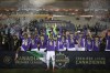 Pacific FC teammates celebrate with the North Star Shield after defeating Forge FC by a score of 1-0 during Canadian Premier League championship game action at Tim Hortons Field in Hamilton, Ont., Sunday, Dec. 5, 2021. THE CANADIAN PRESS/NICK IWANYSHYN