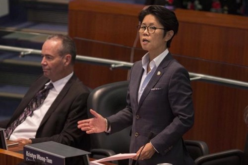 Councillor Kristyn Wong-Tam introduces a motion in the Council Chamber at Toronto City Hall, on Thursday September 13, 2018. THE CANADIAN PRESS/Chris Young