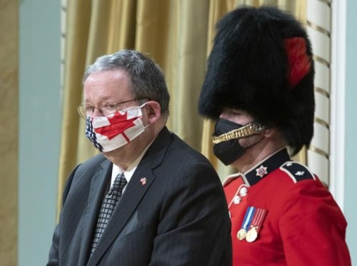 United States Ambassador to Canada David Cohen prepares to present his credentials to Governor General Mary Simon during a ceremony at Rideau Hall the official residence of the Governor General in Ottawa on Tuesday, December 7, 2021. THE CANADIAN PRESS/Fred Chartrand