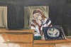 In this courtroom sketch, a witness testifying under the pseudonym 